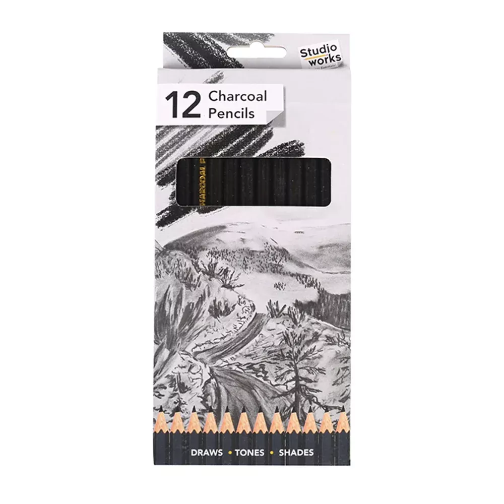 12pc Studio Works High Quality Charcoal Artists Deep Tone Pencils