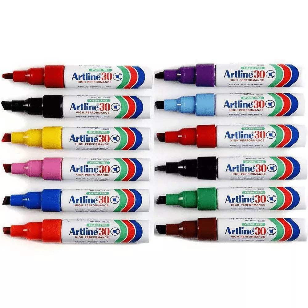 Artline 30 Box 12 Mini Permanent Marker Chisel Tip 5mm (Assorted Colours)