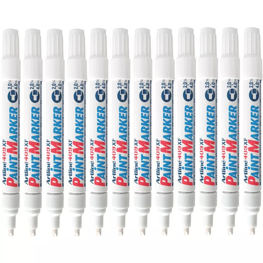 Artline 409 Box 12 Paint Marker Chisel Tip 4mm (White)