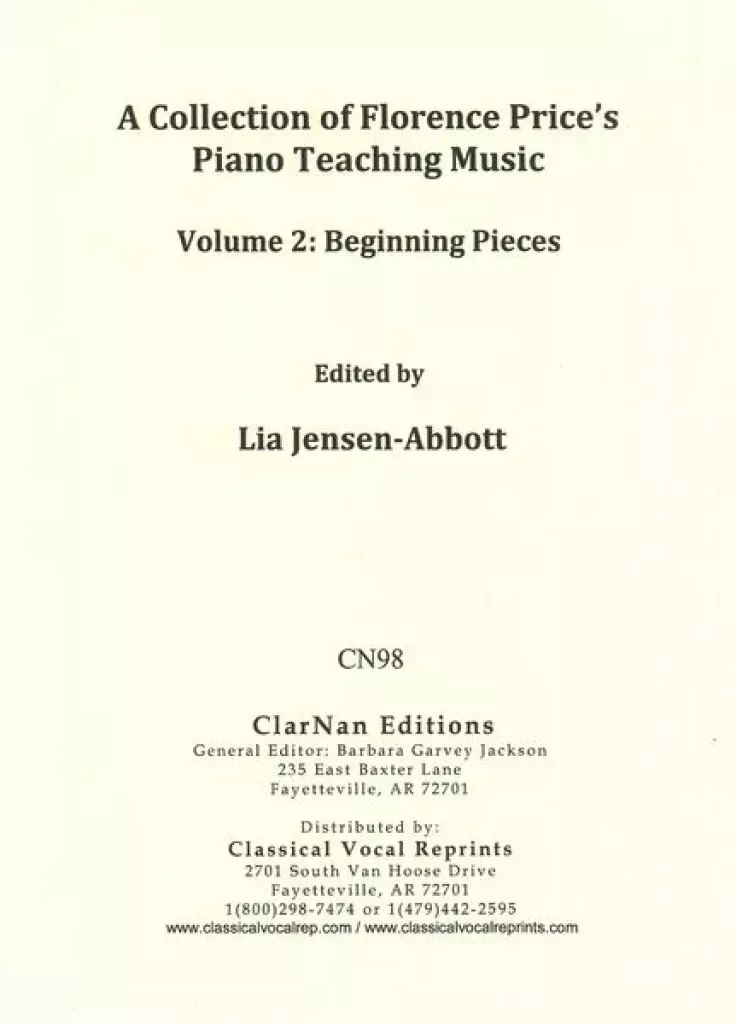 A Collection of Florence Price's Piano Teaching Music Vol 2. Beginning Pieces