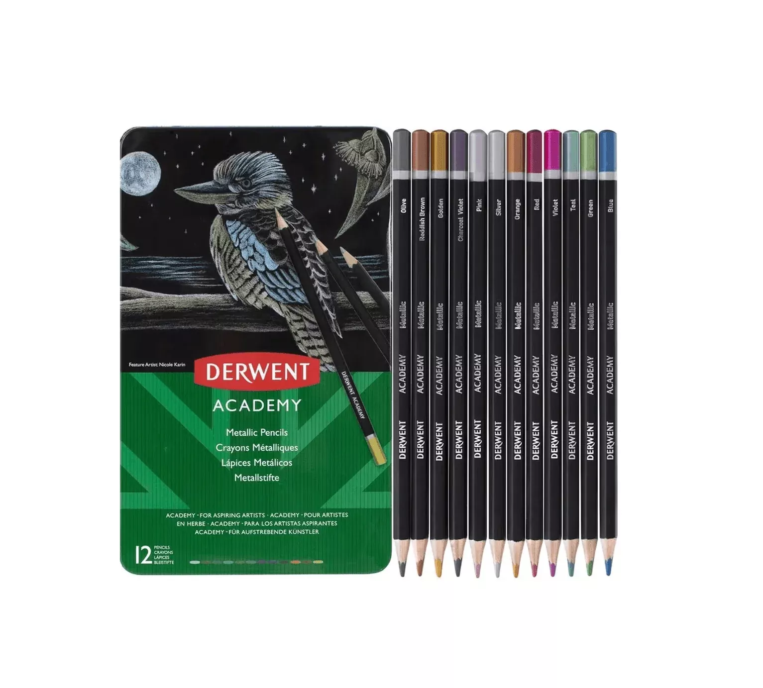 Derwent Academy Metallic Coloured Pencils Tin [12 Set]