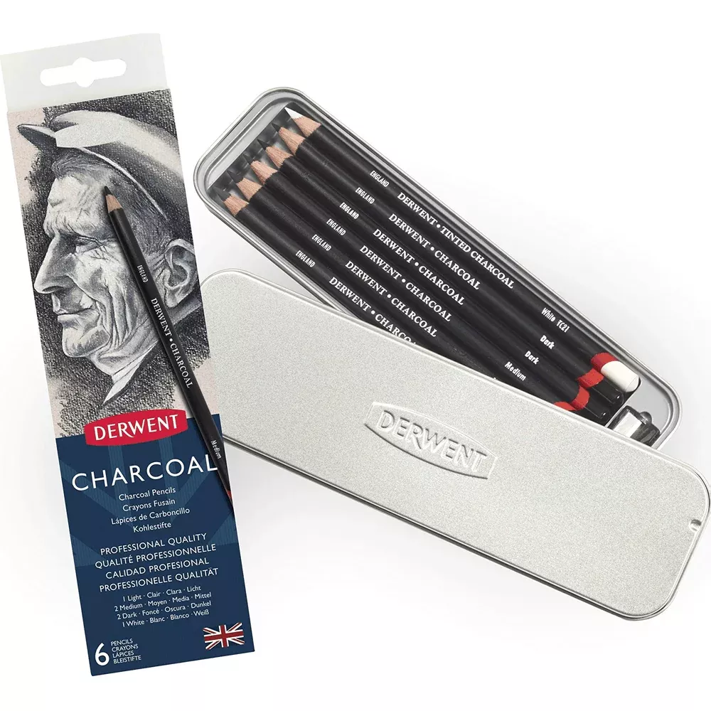 Derwent Charcoal Pencils with Sharpener (Assorted) [Pack 6]
