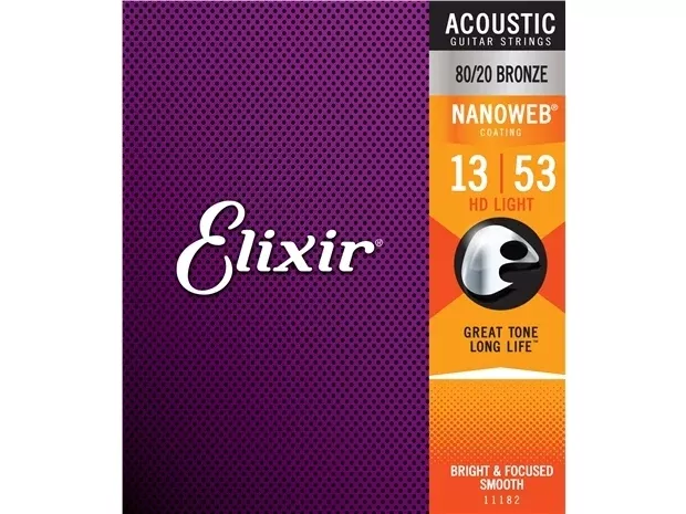 Elixir #11182 Acoustic Nanoweb Guitar String 80 /20 Bronze 13-53 HD Light