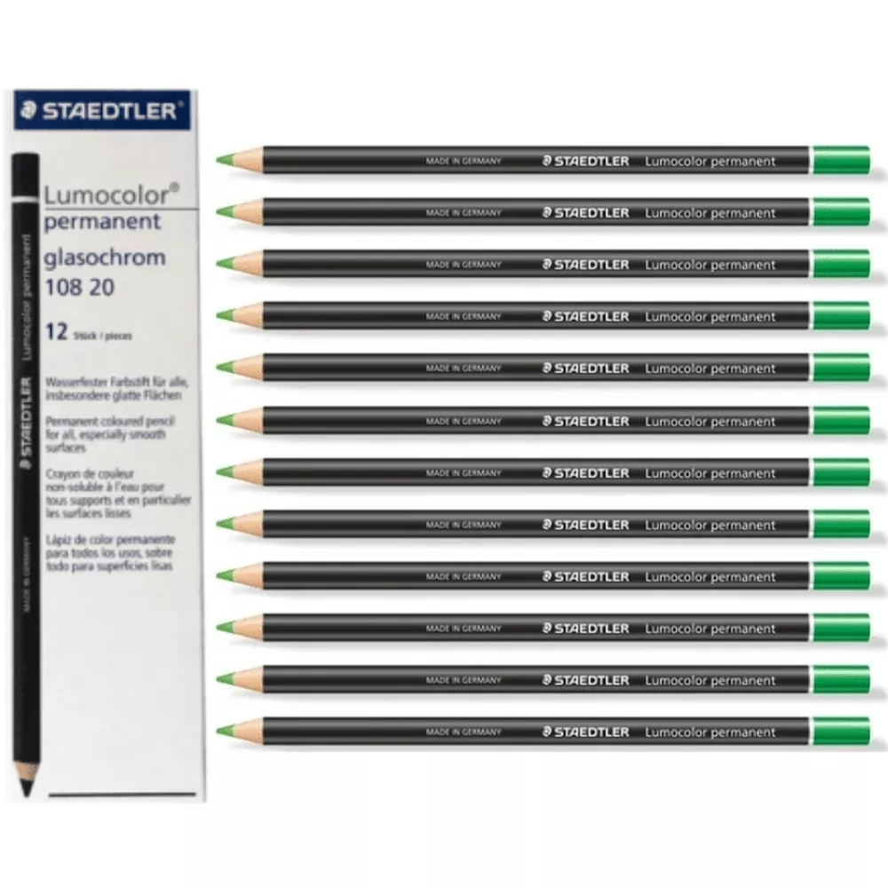 Staedtler 108 Lumocolor Permanent Glasochrom Pencils (Green) [Box 12]