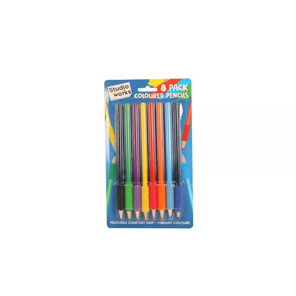 Studio Works Coloured Pencils w / Grip 8 (Assorted Colors) [8-Pieces]