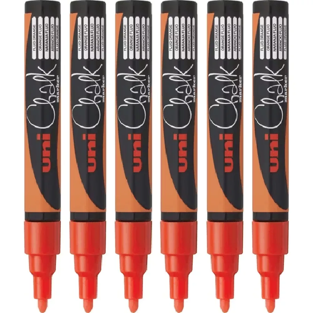 Uni-Ball 6 Pack Chalk Marker Bullet Tip 2.5mm (Fluoro Orange)